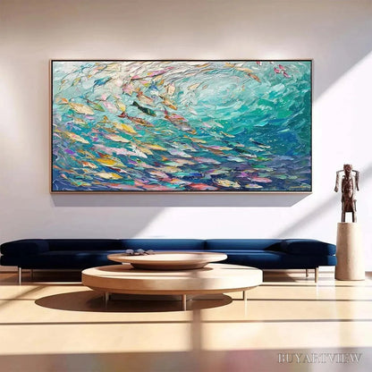 BUYARTVIEW Ocean Currents – Textured Abstract Seascape Painting in Blues and Greens - image 2