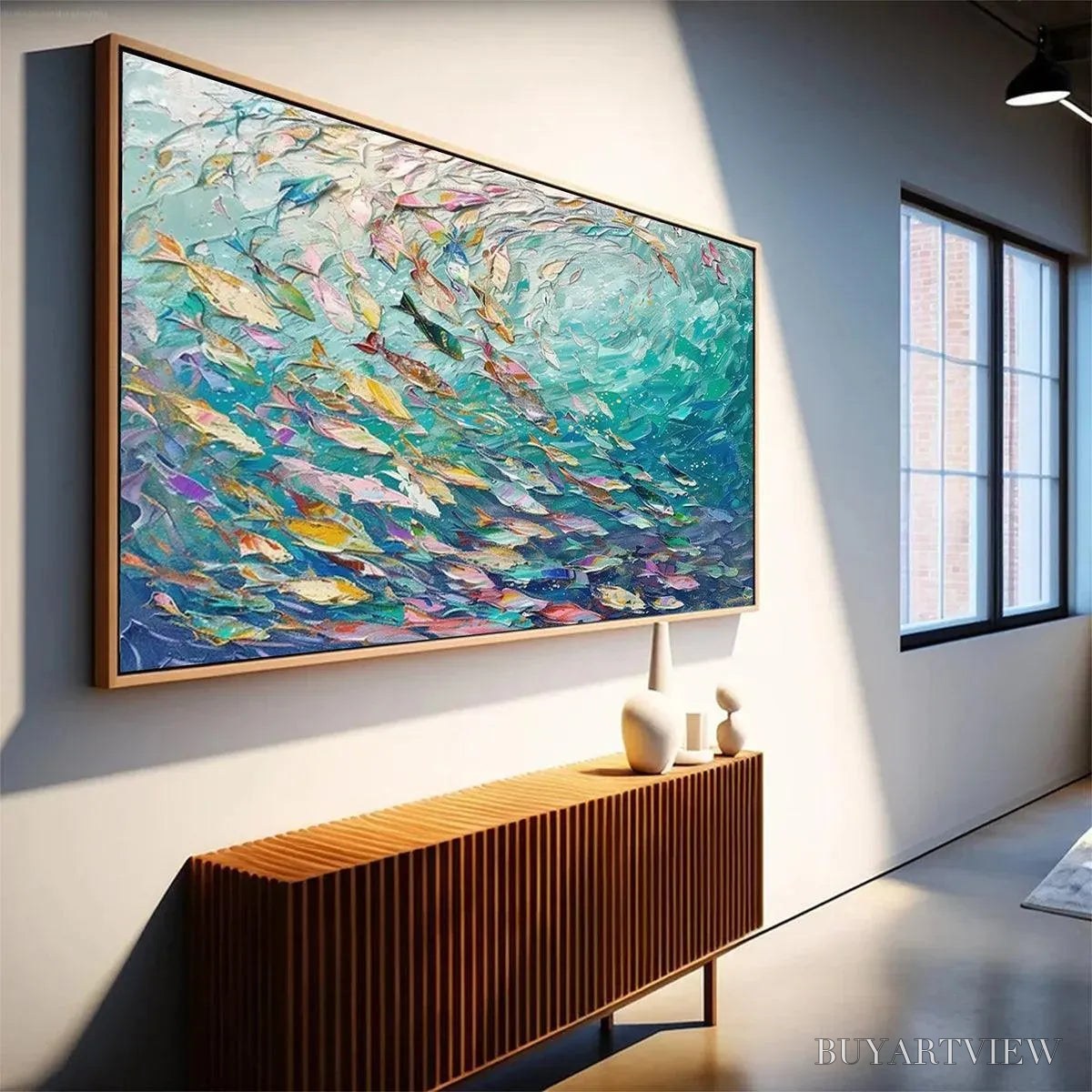 BUYARTVIEW Ocean Currents – Textured Abstract Seascape Painting in Blues and Greens - image 4