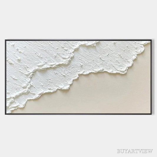 BUYARTVIEW White Wave – Textured Minimalist Coastal Abstract Painting in White and Beige - image 1