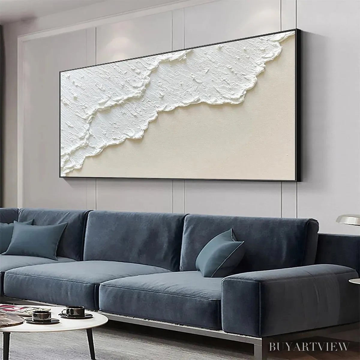 BUYARTVIEW White Wave – Textured Minimalist Coastal Abstract Painting in White and Beige - image 4
