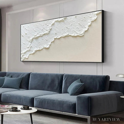 BUYARTVIEW White Wave – Textured Minimalist Coastal Abstract Painting in White and Beige - image 4