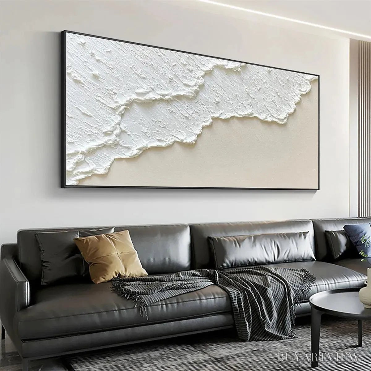 BUYARTVIEW White Wave – Textured Minimalist Coastal Abstract Painting in White and Beige - image 6