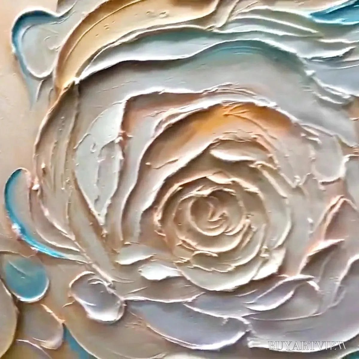 BUYARTVIEW Oceanic Bloom – Textured Abstract Floral Painting in Blue and Beige - image 3