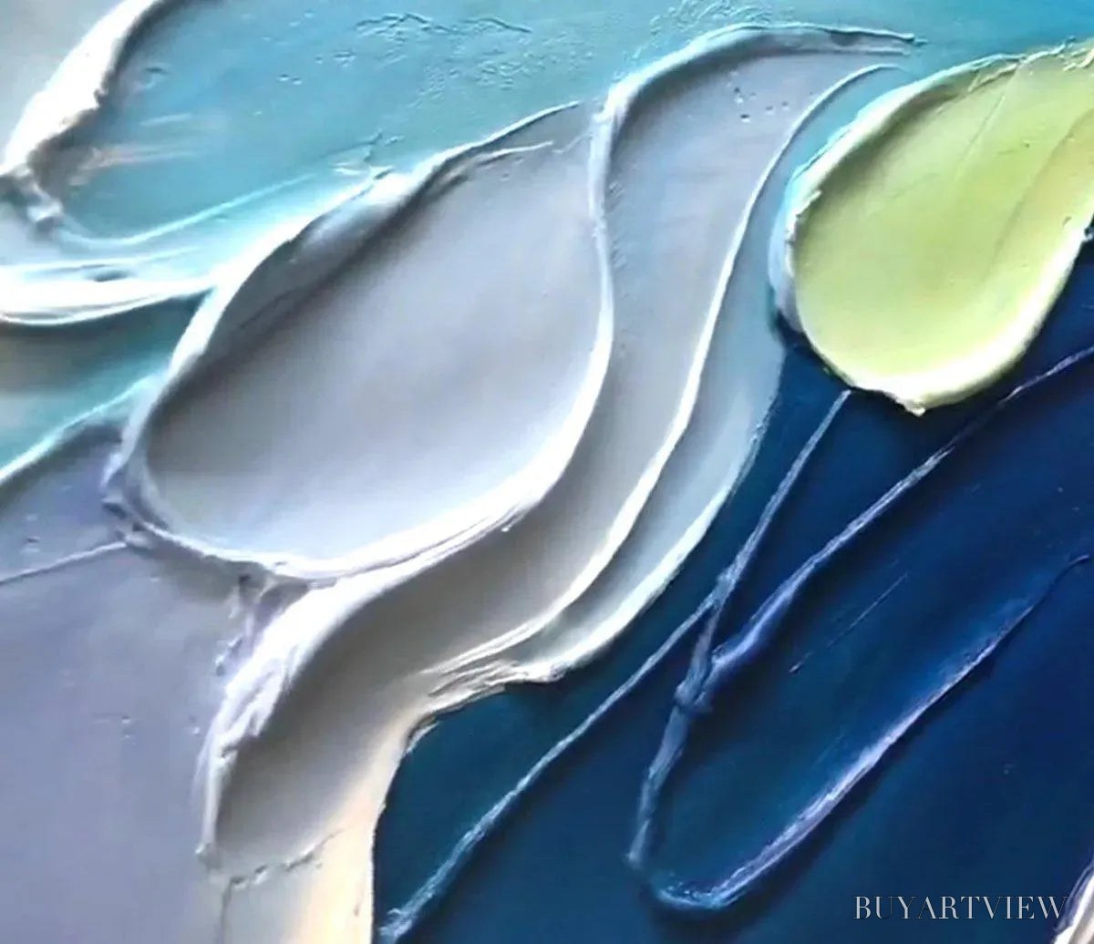 BUYARTVIEW Oceanic Bloom – Textured Abstract Floral Painting in Blue and Beige - image 5