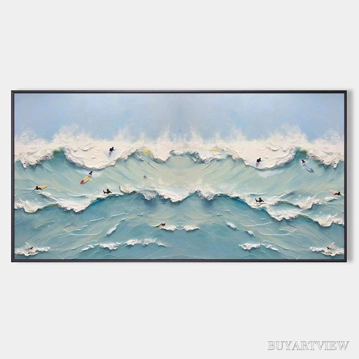 BUYARTVIEW Ocean'S Heartbeat – Panoramic Ocean Wave Painting with Surfers - image 1