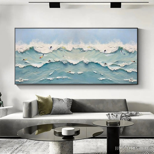 BUYARTVIEW Ocean'S Heartbeat – Panoramic Ocean Wave Painting with Surfers - image 2