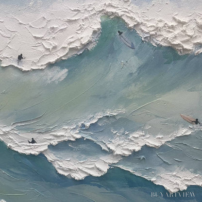 BUYARTVIEW Ocean'S Heartbeat – Panoramic Ocean Wave Painting with Surfers - image 3