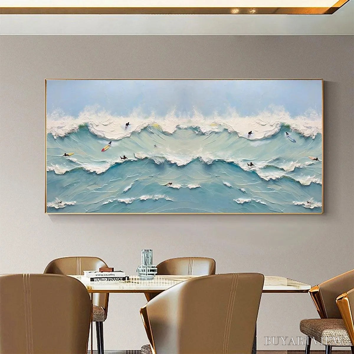BUYARTVIEW Ocean'S Heartbeat – Panoramic Ocean Wave Painting with Surfers - image 4