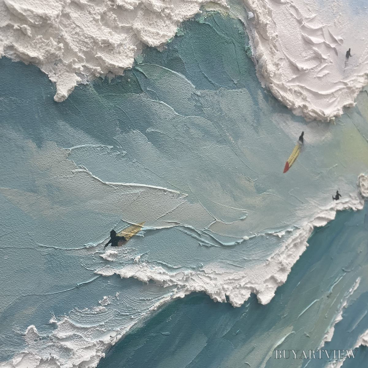 BUYARTVIEW Ocean'S Heartbeat – Panoramic Ocean Wave Painting with Surfers - image 6