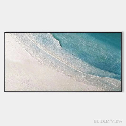 BUYARTVIEW Azure Shores – Textured Abstract Beach Painting in Blue and White - image 1