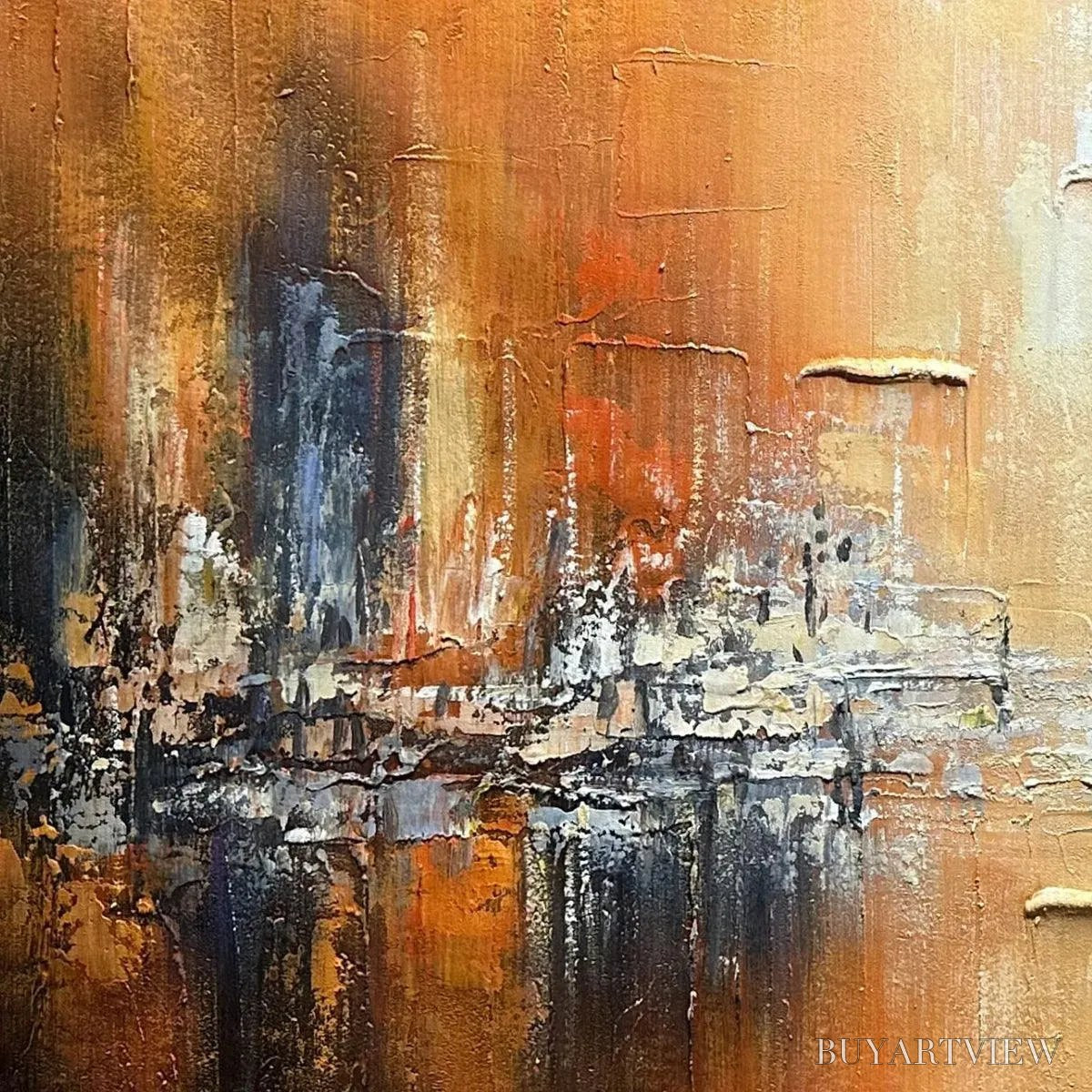 BUYARTVIEW Golden City – Textured Abstract Cityscape Painting in Orange and Blue - image 5