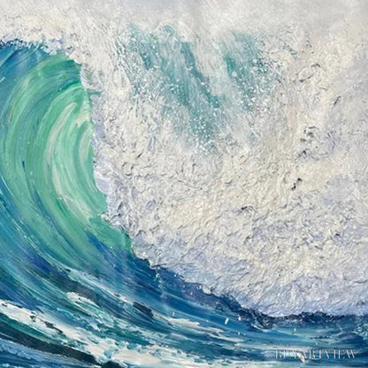 BUYARTVIEW Emerald Surge – Textured Blue Ocean Wave Painting with Surfer - image 3