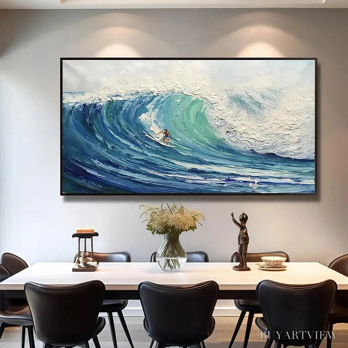 BUYARTVIEW Emerald Surge – Textured Blue Ocean Wave Painting with Surfer - image 4