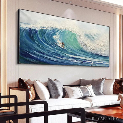 BUYARTVIEW Emerald Surge – Textured Blue Ocean Wave Painting with Surfer - image 6