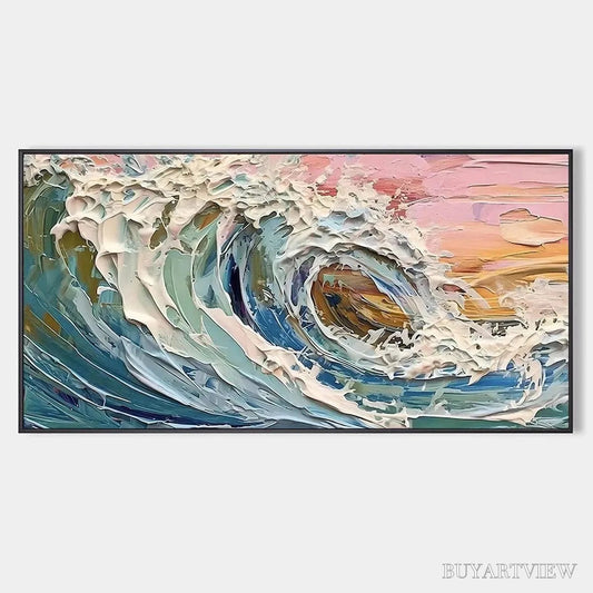 BUYARTVIEW Coral Crest – Textured Ocean Wave Painting in Pink and Blue - image 1