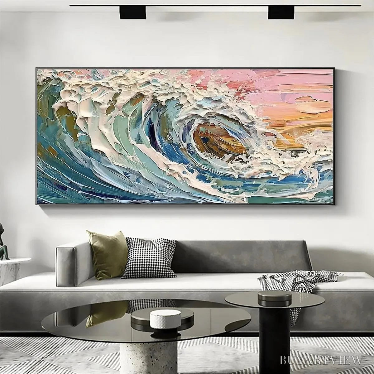 BUYARTVIEW Coral Crest – Textured Ocean Wave Painting in Pink and Blue - image 2