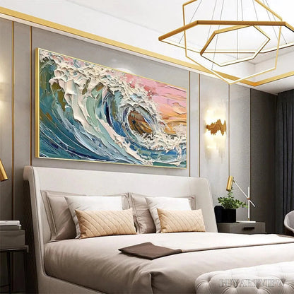 BUYARTVIEW Coral Crest – Textured Ocean Wave Painting in Pink and Blue - image 4