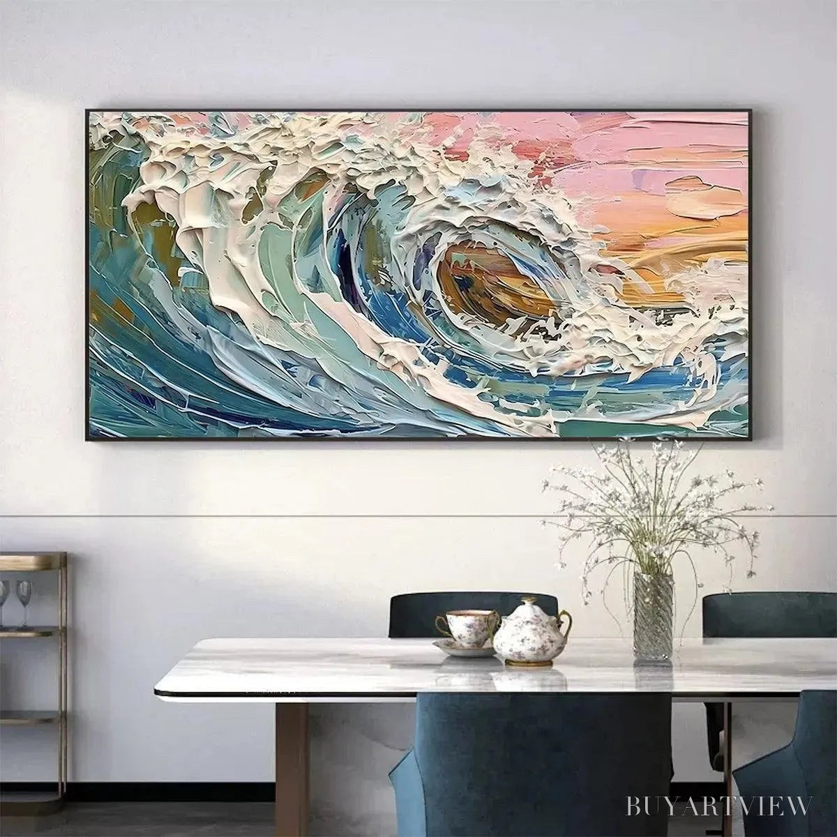 BUYARTVIEW Coral Crest – Textured Ocean Wave Painting in Pink and Blue - image 5