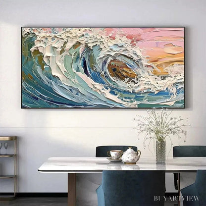 BUYARTVIEW Coral Crest – Textured Ocean Wave Painting in Pink and Blue - image 5