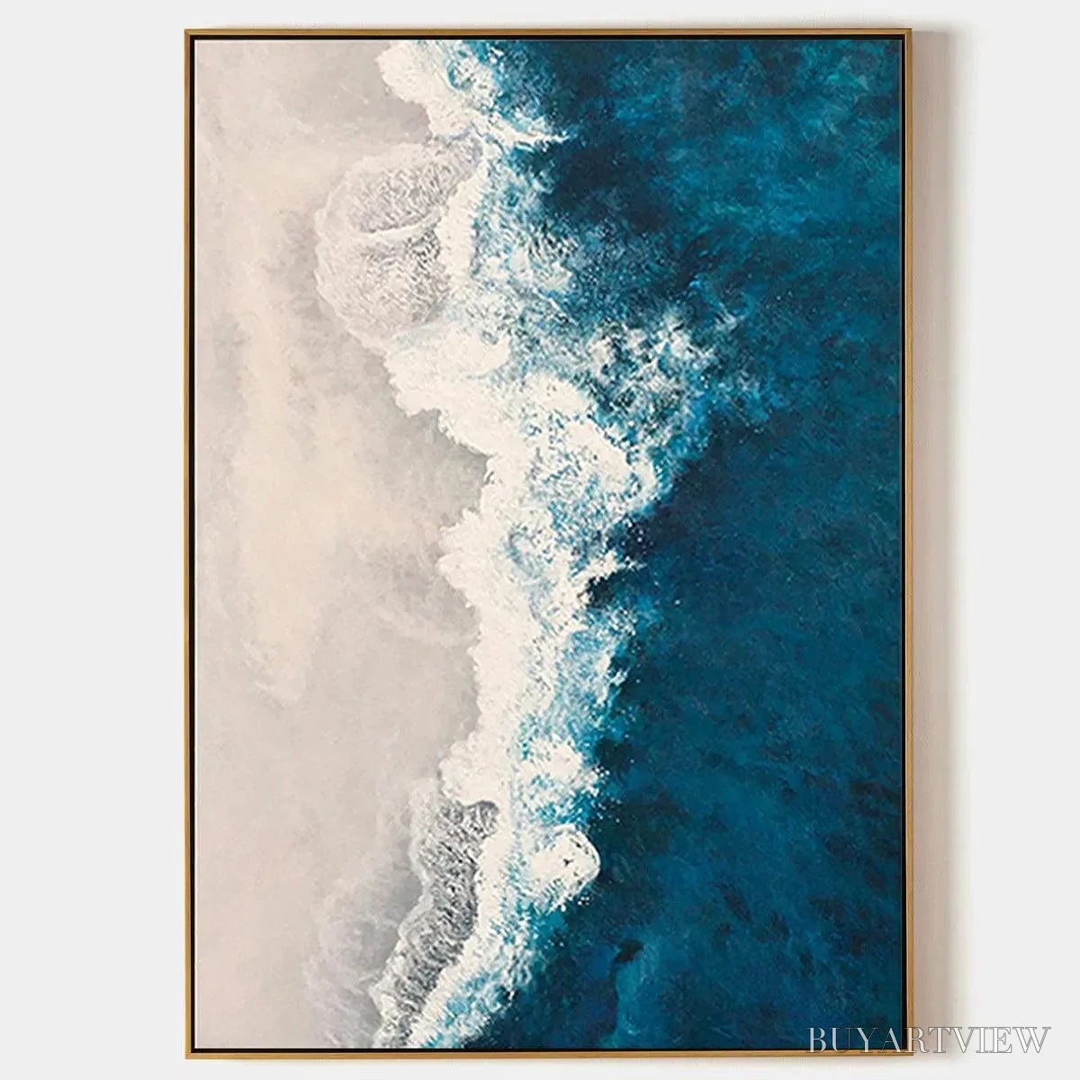 BUYARTVIEW Azure Coast – Blue and Beige Abstract Coastal Painting - image 1