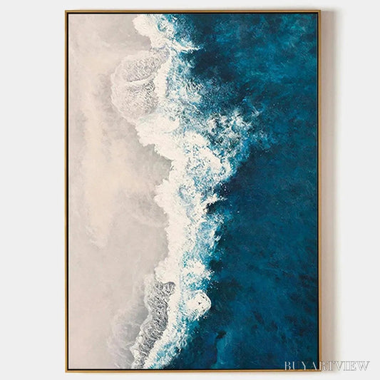 BUYARTVIEW Azure Coast – Blue and Beige Abstract Coastal Painting - image 1