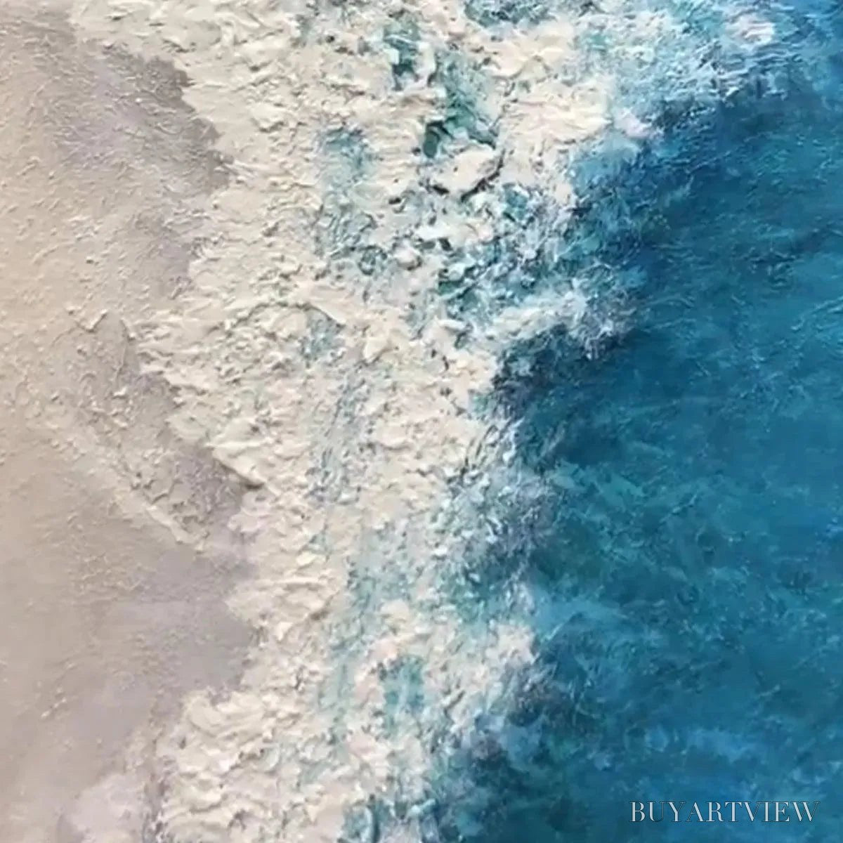 BUYARTVIEW Azure Coast – Blue and Beige Abstract Coastal Painting - image 3