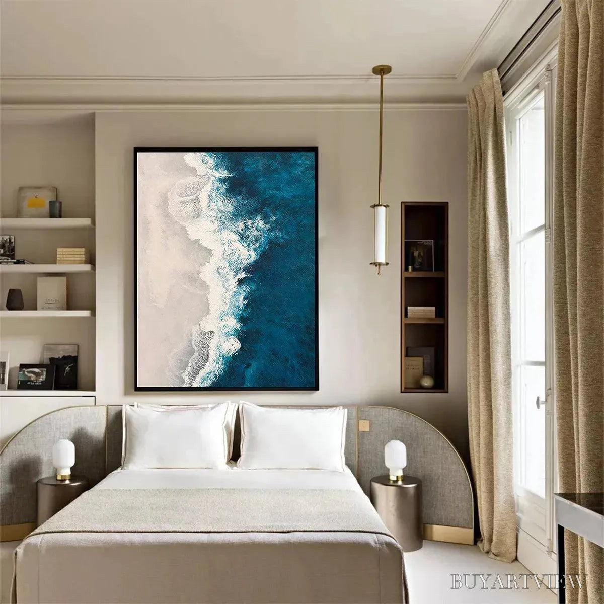 BUYARTVIEW Azure Coast – Blue and Beige Abstract Coastal Painting - image 4