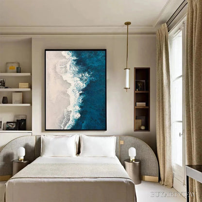 BUYARTVIEW Azure Coast – Blue and Beige Abstract Coastal Painting - image 4