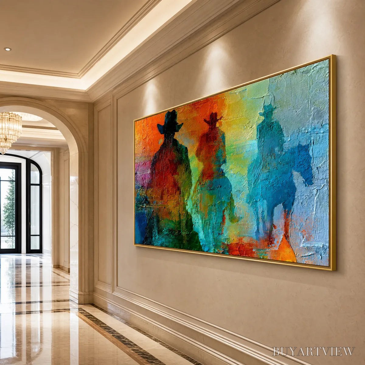 BUYARTVIEW Horizon Riders – Textured Abstract Western Painting of Riders on Horseback - image 6