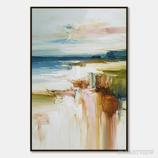 BUYARTVIEW Coastal Serenity – Textured Abstract Coastal Landscape Painting - image 1