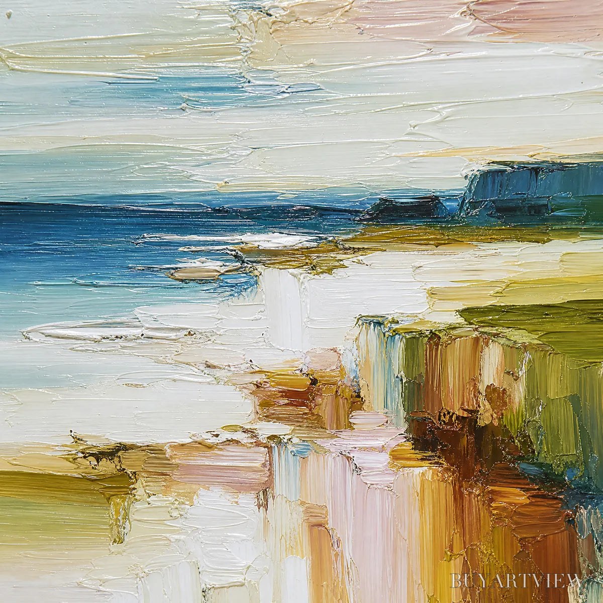 BUYARTVIEW Coastal Serenity – Textured Abstract Coastal Landscape Painting - image 3