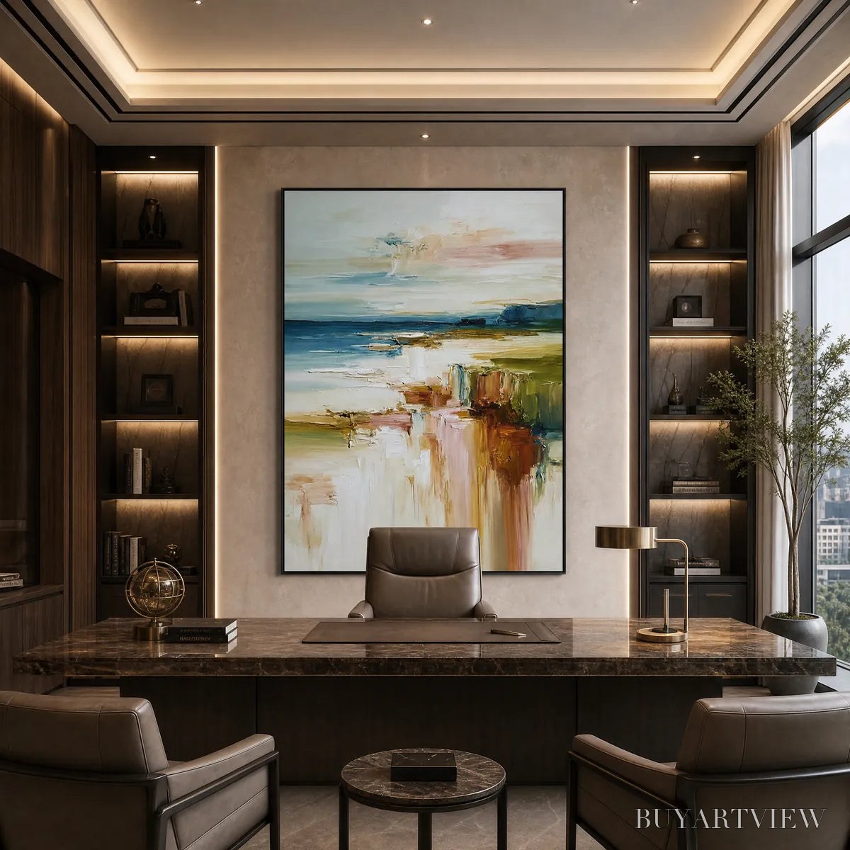 BUYARTVIEW Coastal Serenity – Textured Abstract Coastal Landscape Painting - image 4