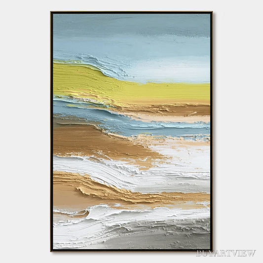 BUYARTVIEW Coastal Drift – Vertical Textured Abstract Coastal Landscape Painting - image 1