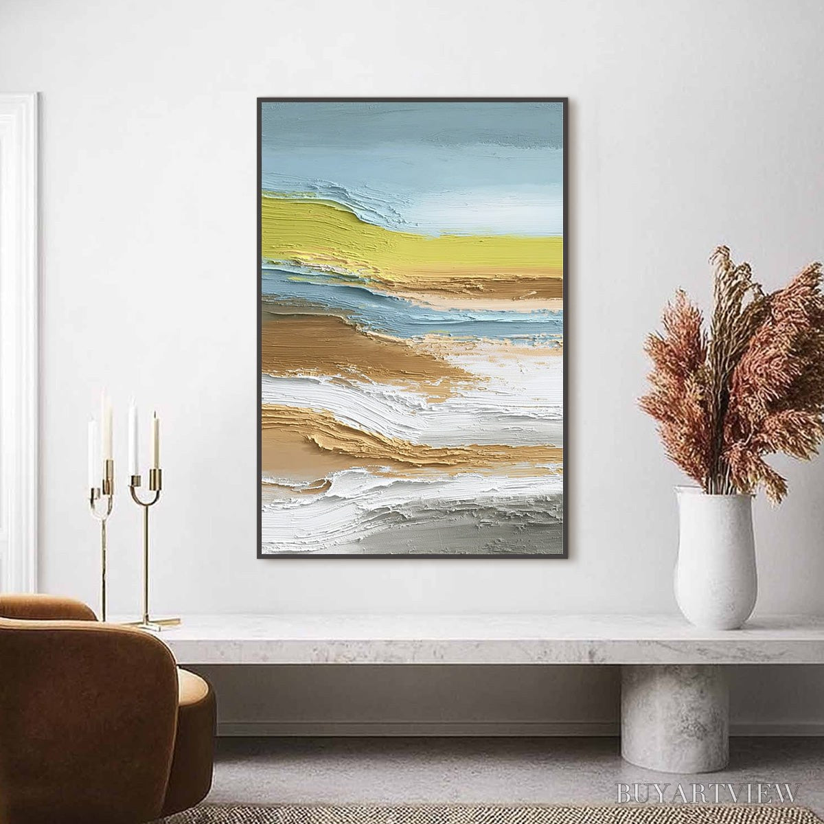 BUYARTVIEW Coastal Drift – Vertical Textured Abstract Coastal Landscape Painting - image 2