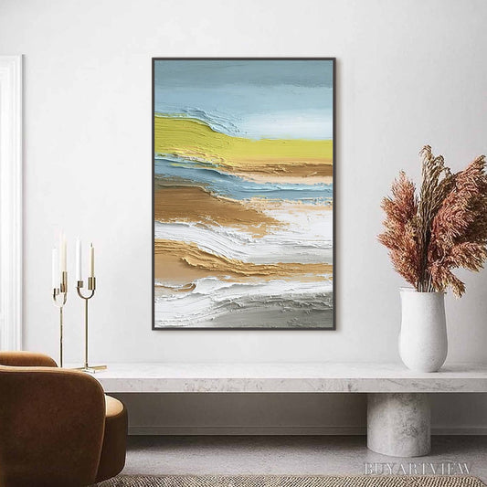 BUYARTVIEW Coastal Drift – Vertical Textured Abstract Coastal Landscape Painting - image 2