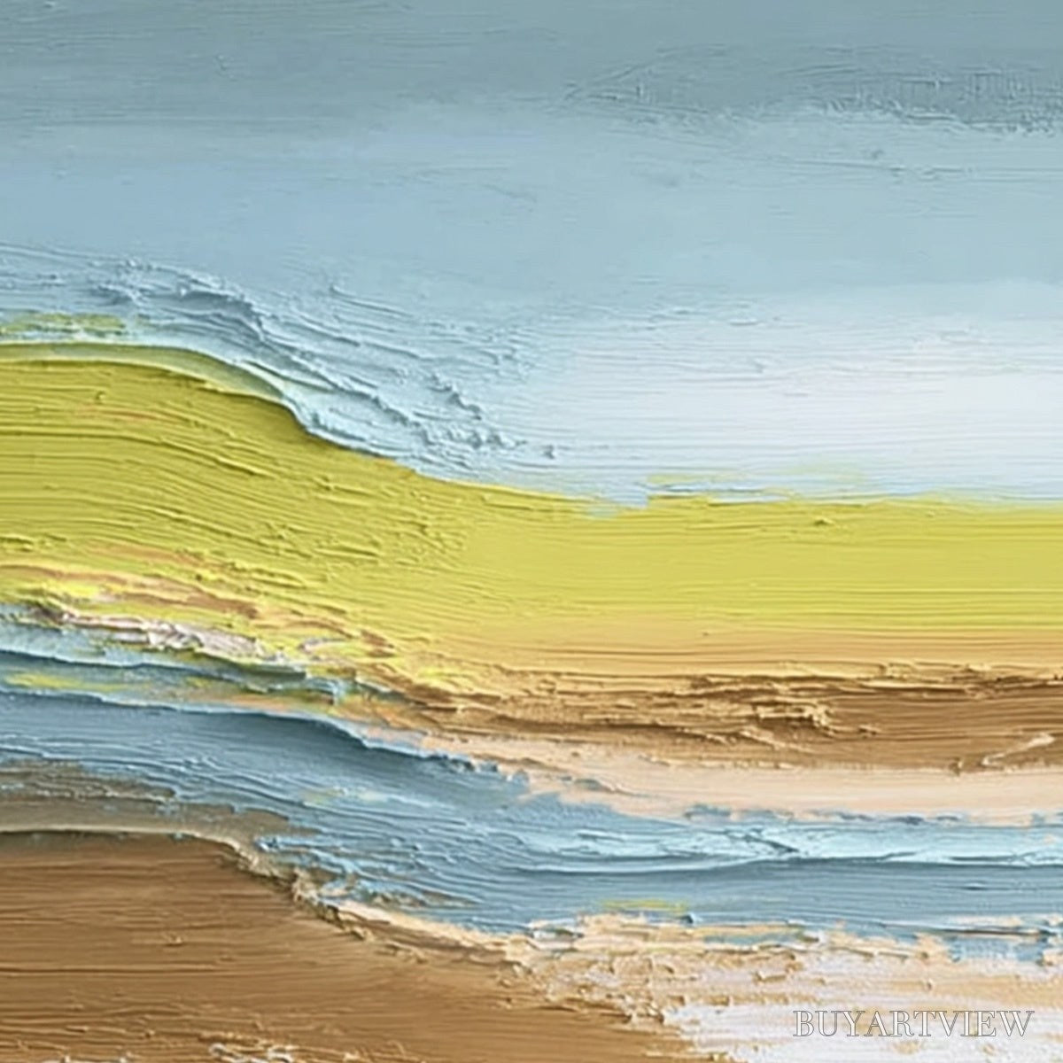 BUYARTVIEW Coastal Drift – Vertical Textured Abstract Coastal Landscape Painting - image 3