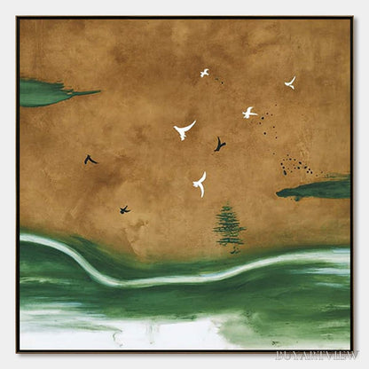 BUYARTVIEW Sojourn – Minimalist Wabi-Sabi Landscape with Birds - image 1