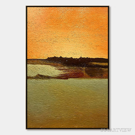 BUYARTVIEW Amber Horizon – Textured Impasto Abstract Landscape Painting - image 1