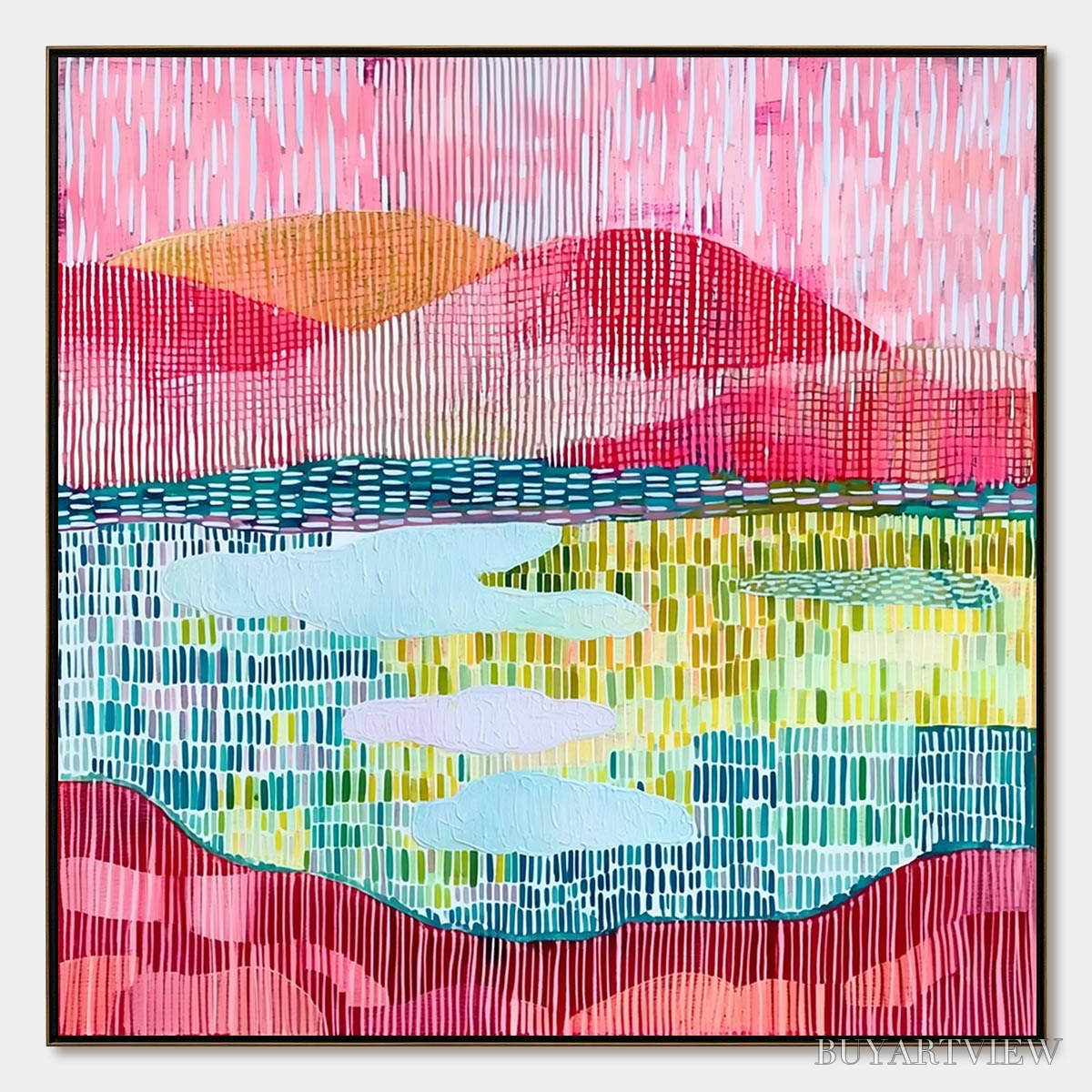 BUYARTVIEW Pixelated Dawn – Colorful Textured Abstract Landscape - image 1