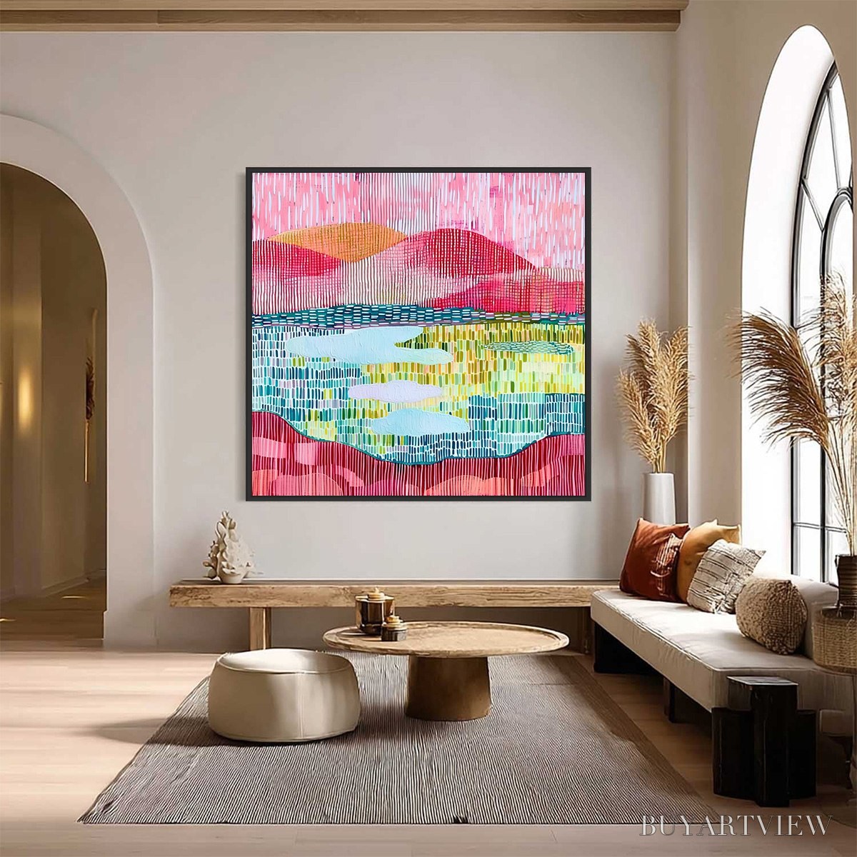 BUYARTVIEW Pixelated Dawn – Colorful Textured Abstract Landscape - image 2