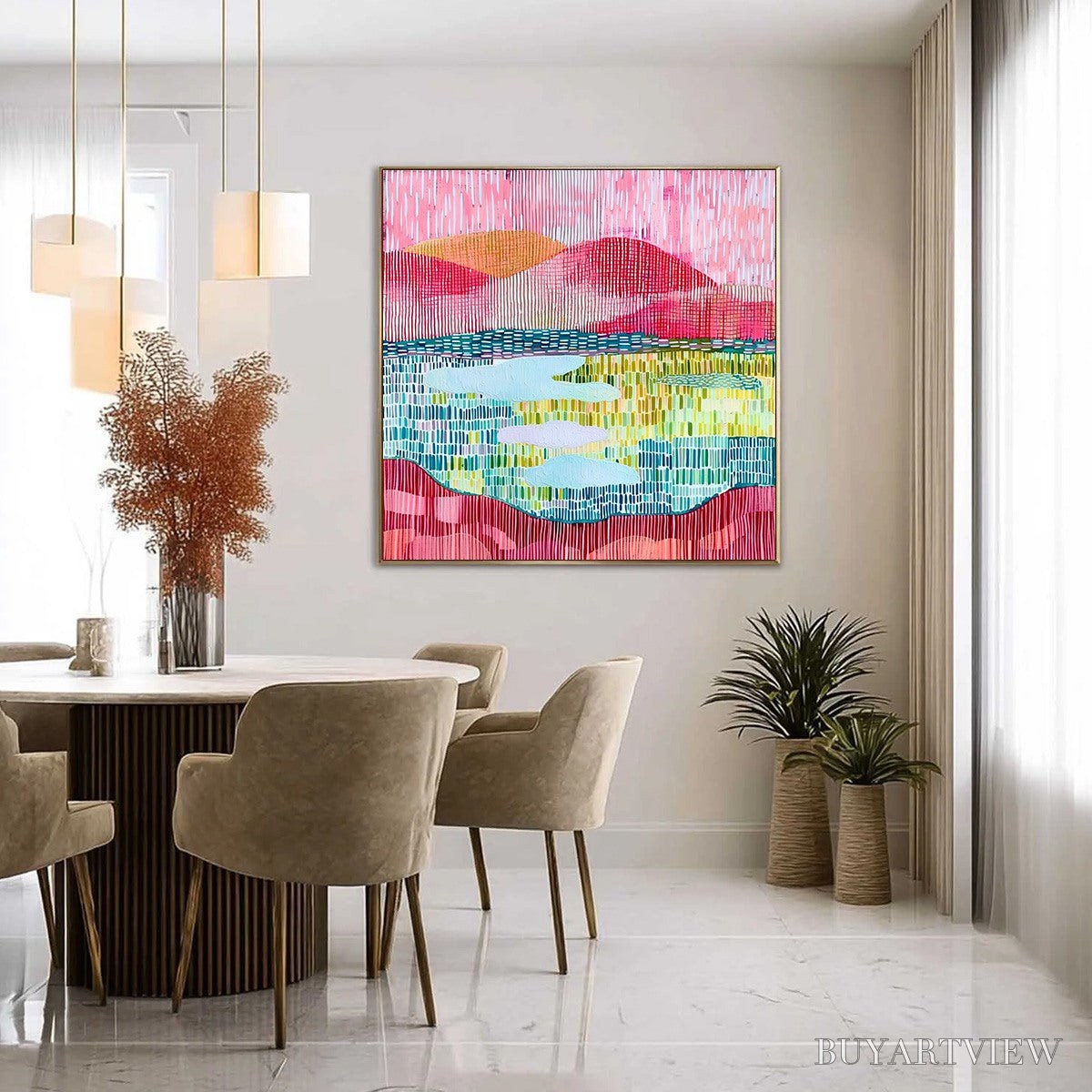 BUYARTVIEW Pixelated Dawn – Colorful Textured Abstract Landscape - image 4