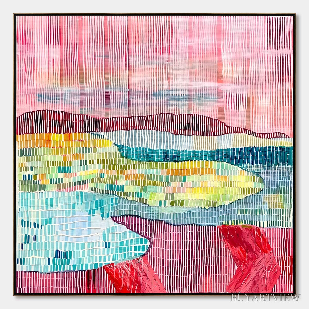 BUYARTVIEW Woven Horizon – Vibrant Textured Abstract Landscape Painting - image 1
