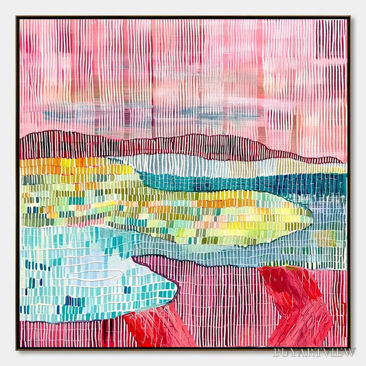BUYARTVIEW Woven Horizon – Vibrant Textured Abstract Landscape Painting - image 1