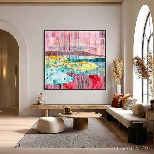 BUYARTVIEW Woven Horizon – Vibrant Textured Abstract Landscape Painting - image 2