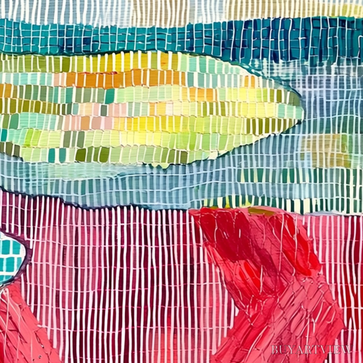 BUYARTVIEW Woven Horizon – Vibrant Textured Abstract Landscape Painting - image 3
