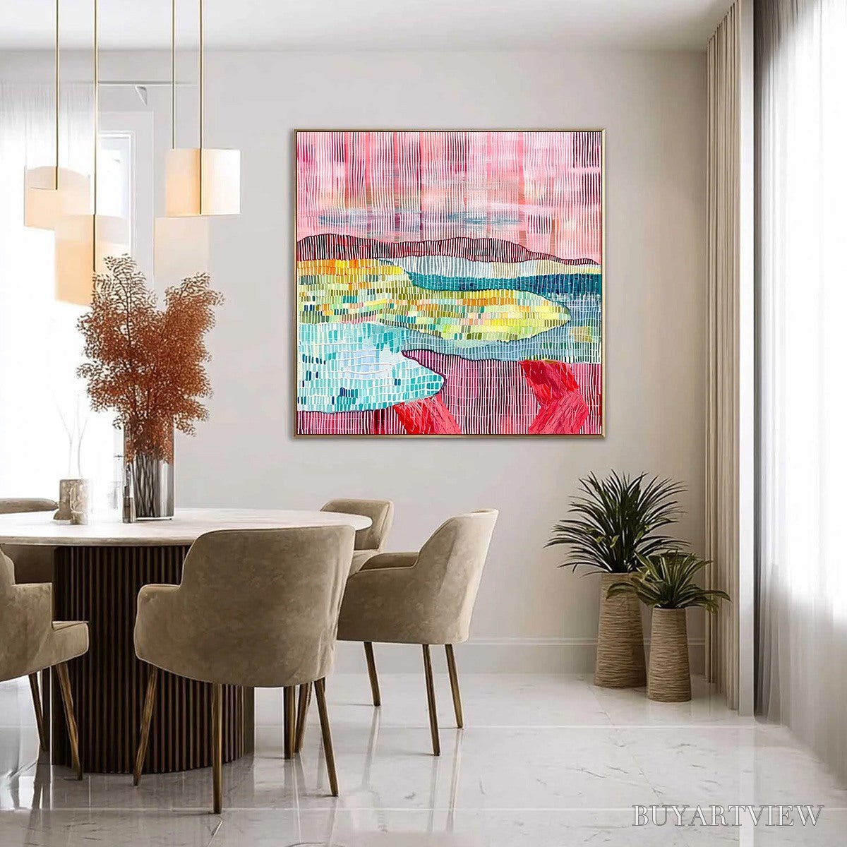 BUYARTVIEW Woven Horizon – Vibrant Textured Abstract Landscape Painting - image 4