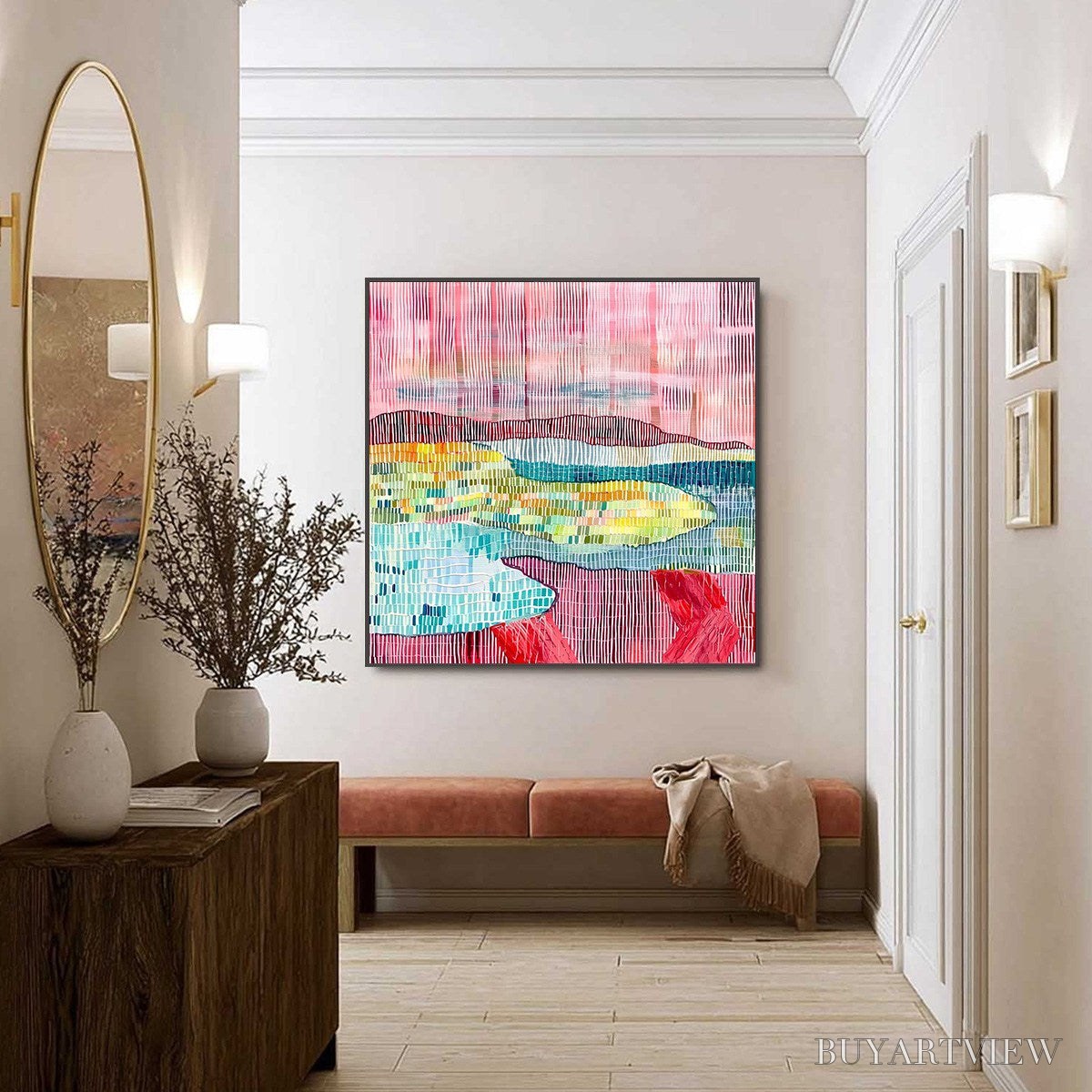 BUYARTVIEW Woven Horizon – Vibrant Textured Abstract Landscape Painting - image 6