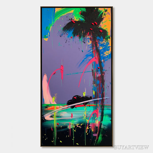 BUYARTVIEW Vice City – Vibrant Abstract Impasto Painting of a Night Drive - image 1