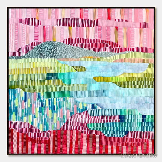 BUYARTVIEW Chromatic Weave – Colorful Abstract Textured Landscape Painting - image 1
