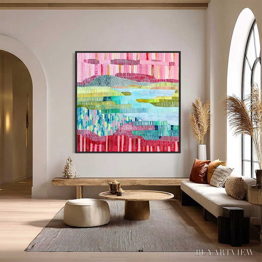 BUYARTVIEW Chromatic Weave – Colorful Abstract Textured Landscape Painting - image 2